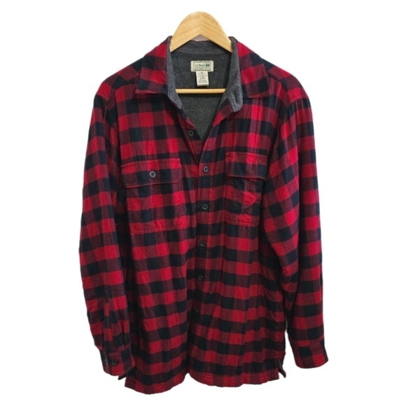 L.L. Bean plaid shearling Jacket lined button down size medium - Picture 1 of 10